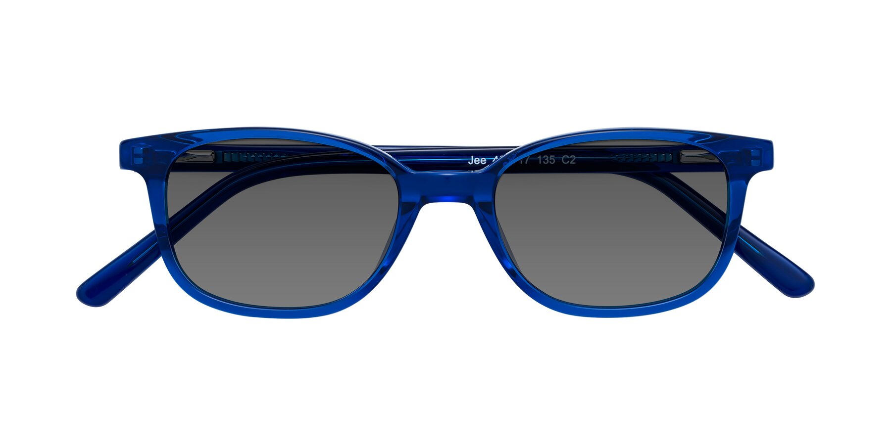 Folded Front of Jee in Navy Blue with Medium Gray Tinted Lenses