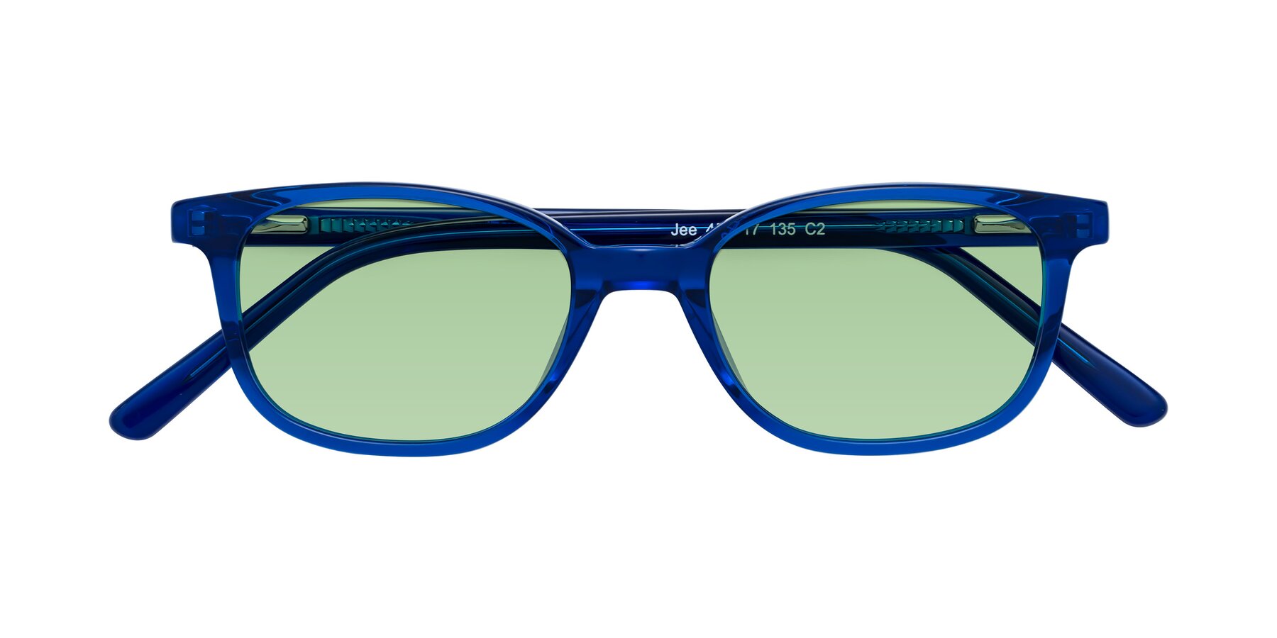 Folded Front of Jee in Navy Blue with Medium Green Tinted Lenses