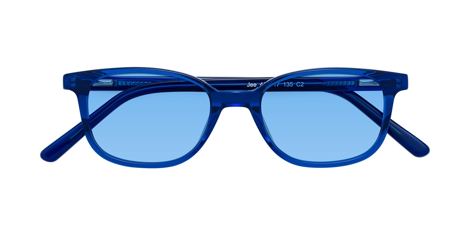 Folded Front of Jee in Navy Blue with Medium Blue Tinted Lenses