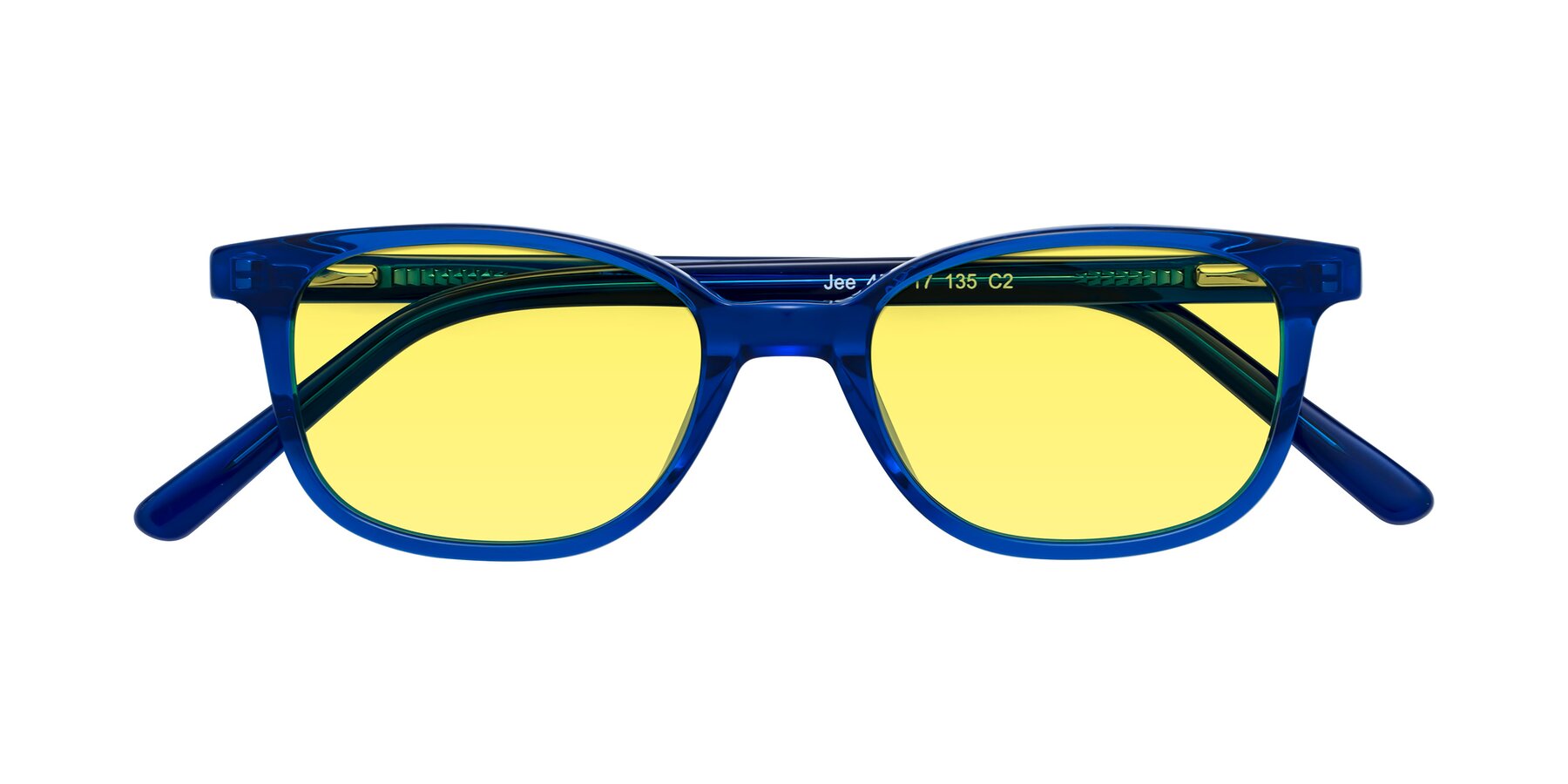 Folded Front of Jee in Navy Blue with Medium Yellow Tinted Lenses