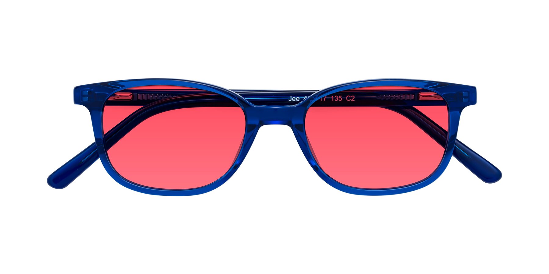 Folded Front of Jee in Navy Blue with Red Tinted Lenses