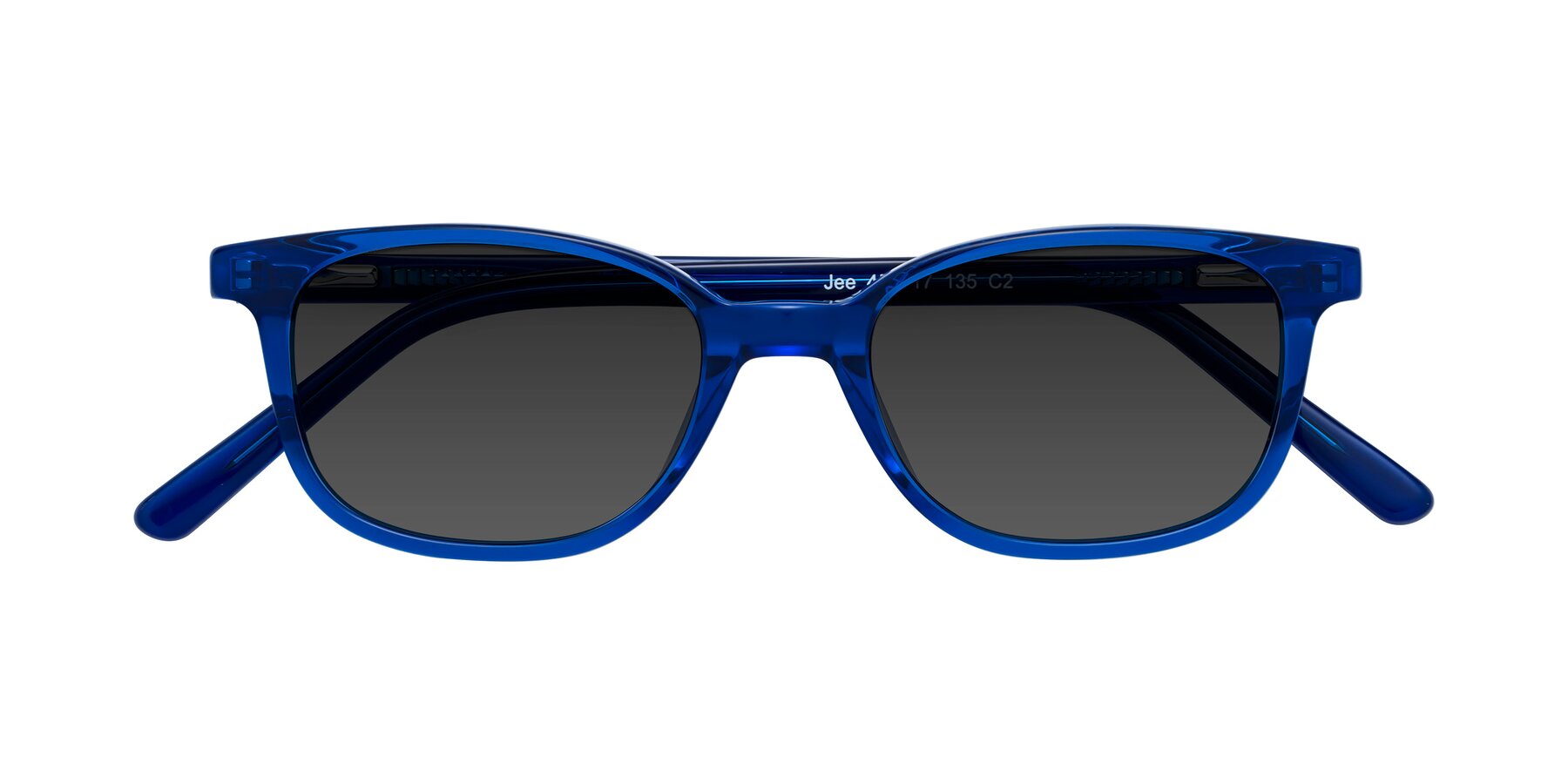 Folded Front of Jee in Navy Blue with Gray Tinted Lenses