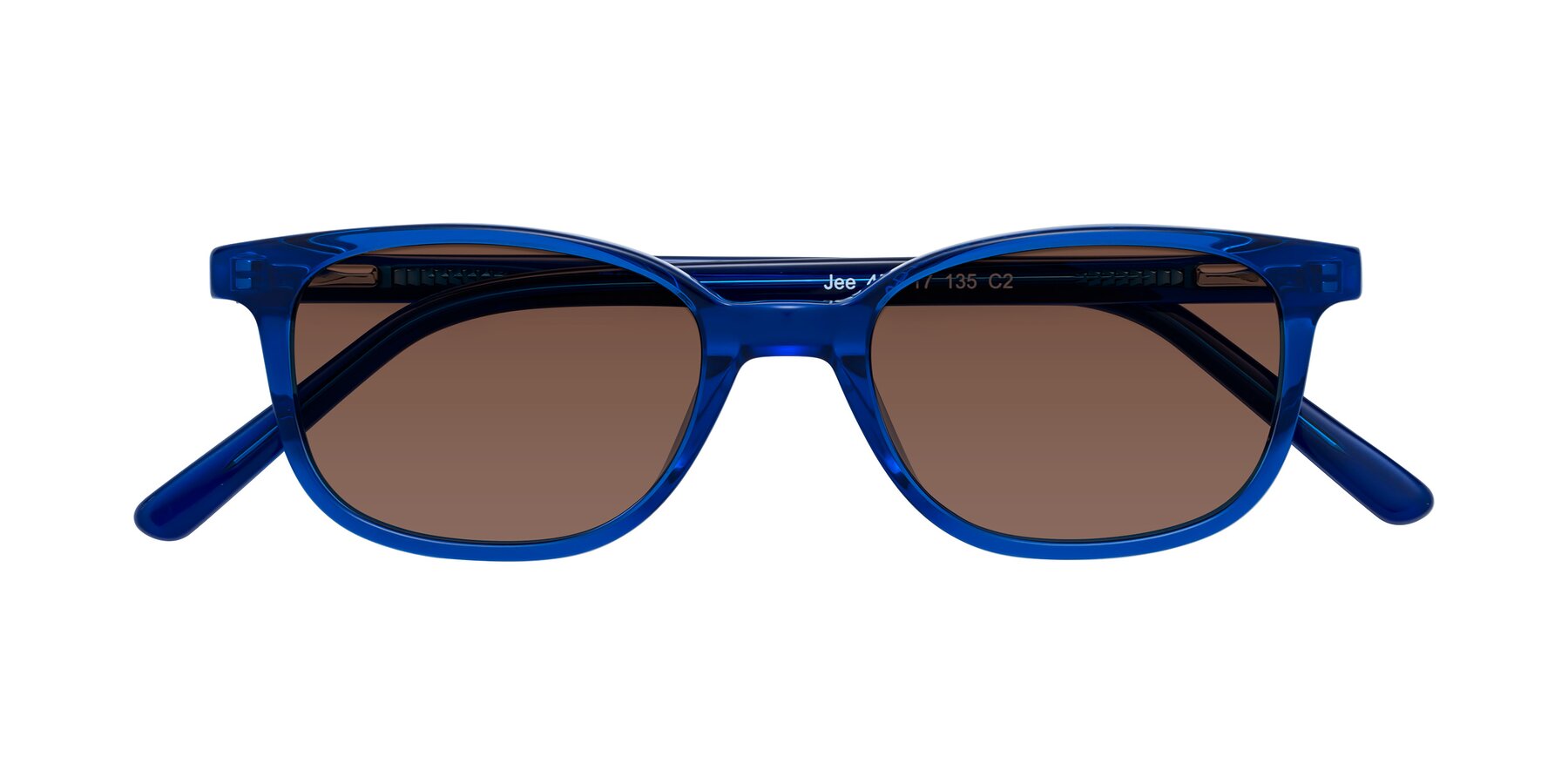 Folded Front of Jee in Navy Blue with Brown Tinted Lenses