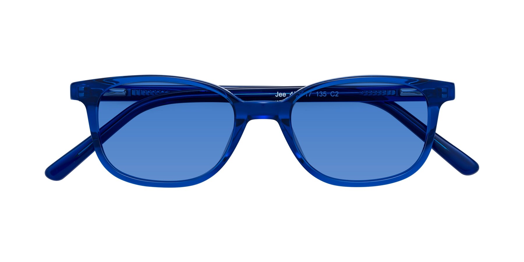 Folded Front of Jee in Navy Blue with Blue Tinted Lenses