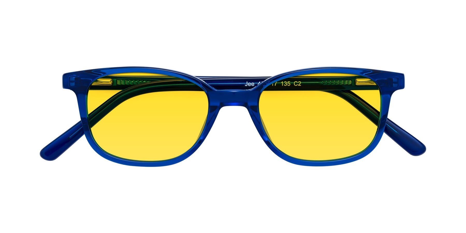 Folded Front of Jee in Navy Blue with Yellow Tinted Lenses