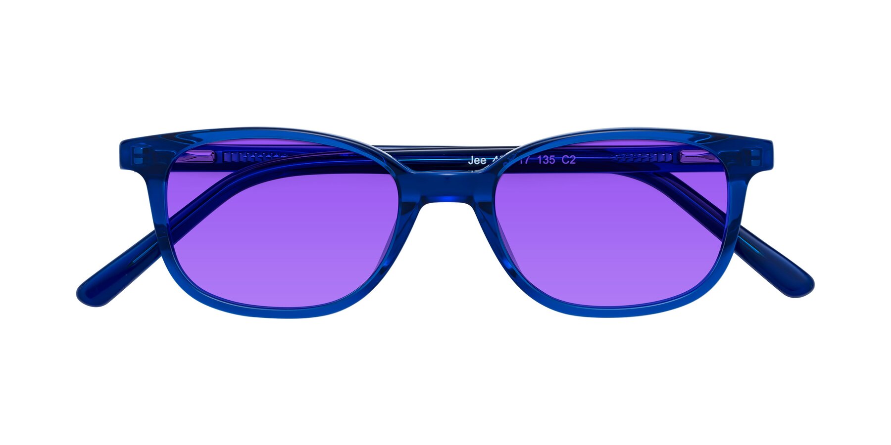 Folded Front of Jee in Navy Blue with Purple Tinted Lenses