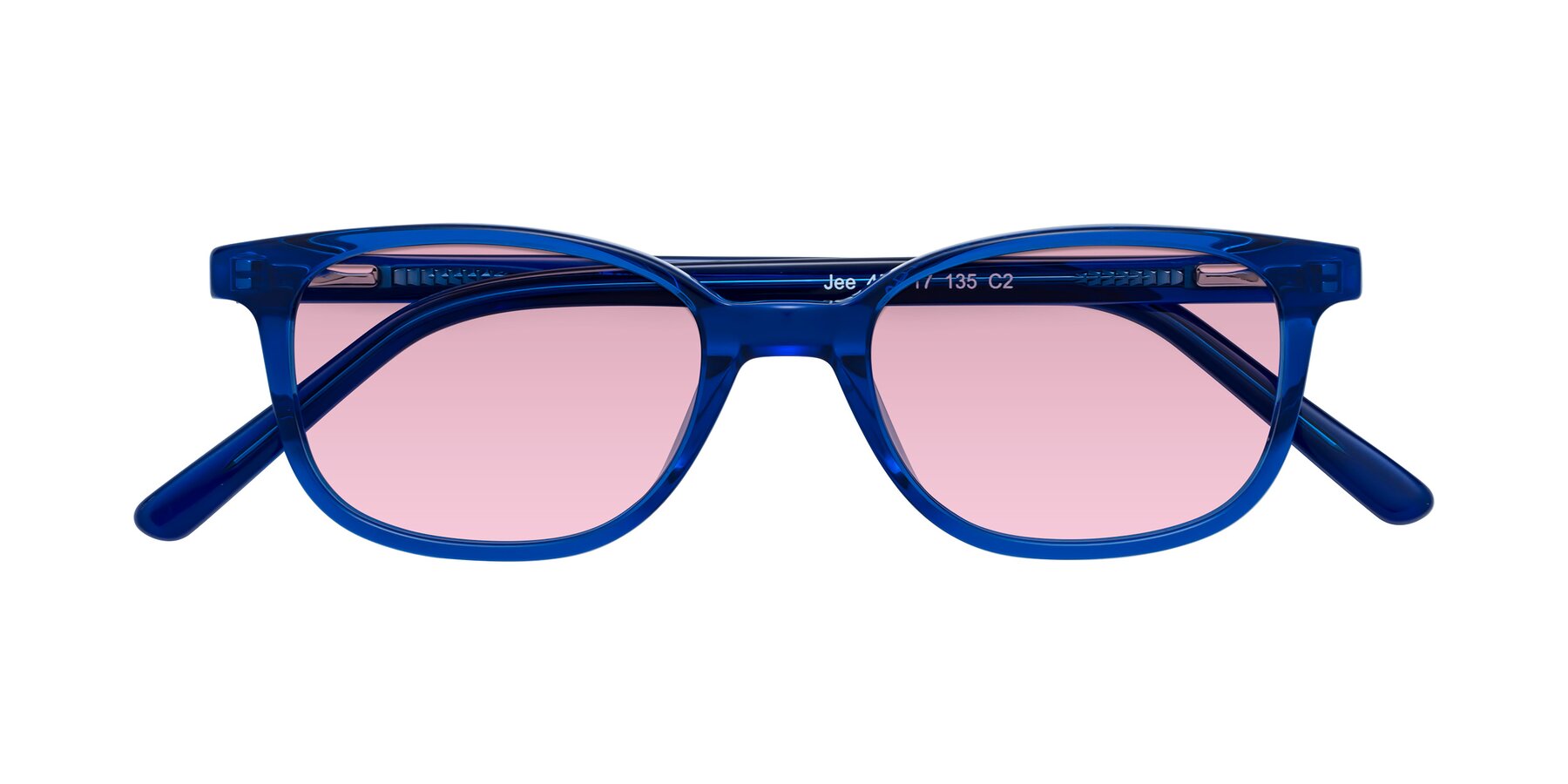 Folded Front of Jee in Navy Blue with Light Wine Tinted Lenses