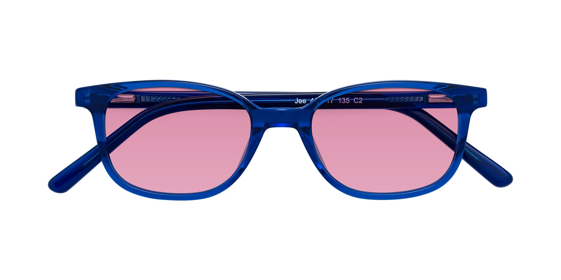 Folded Front of Jee in Navy Blue with Medium Wine Tinted Lenses