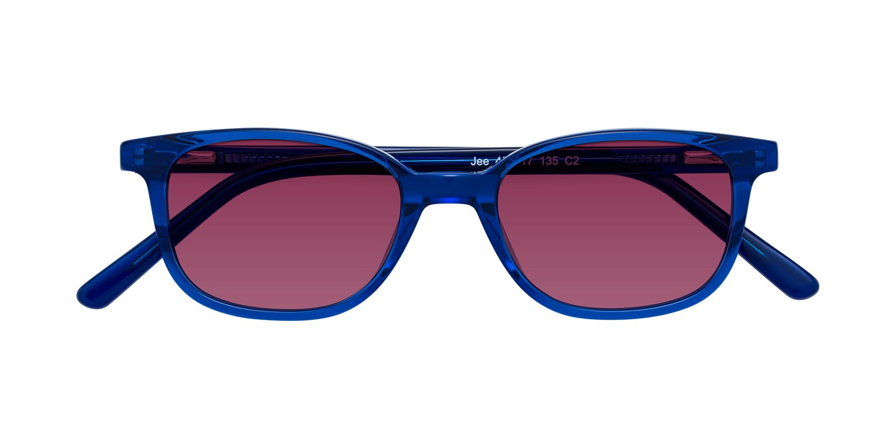 Folded Front of Jee in Navy Blue with Wine Tinted Lenses