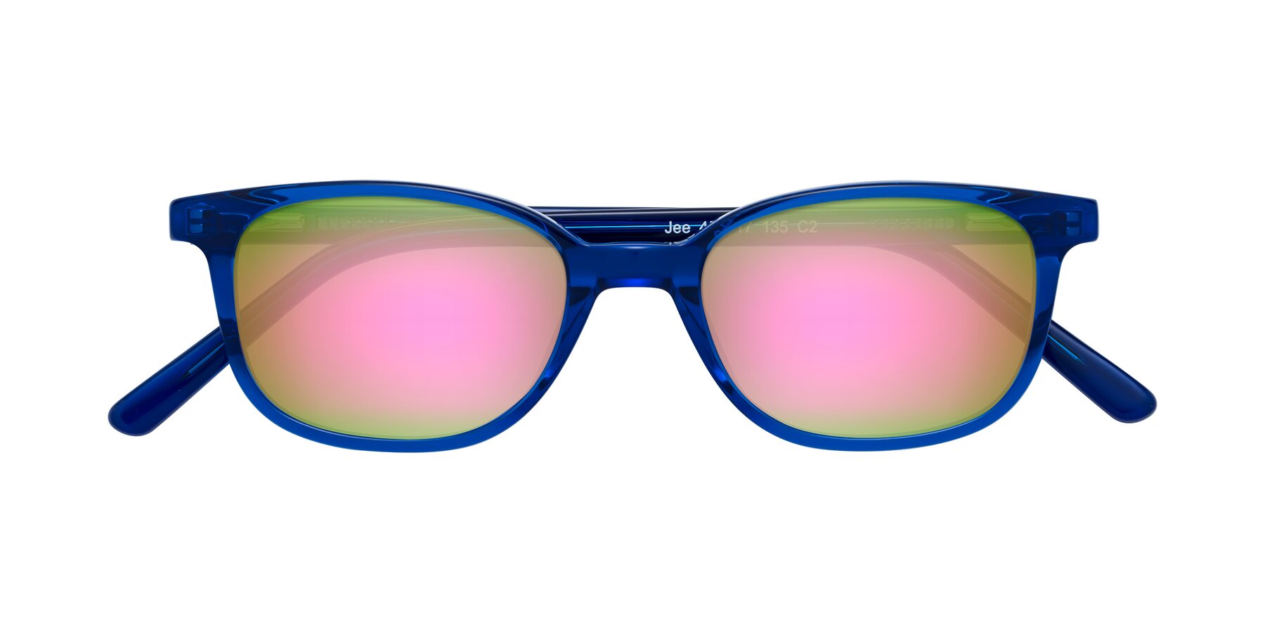 Folded Front of Jee in Navy Blue with Pink Mirrored Lenses