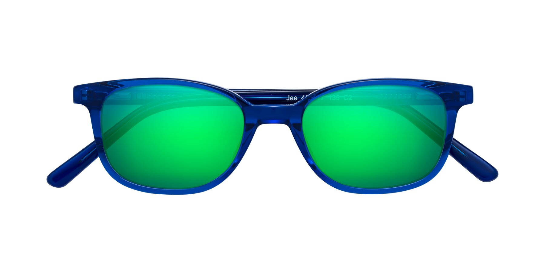 Folded Front of Jee in Navy Blue with Green Mirrored Lenses