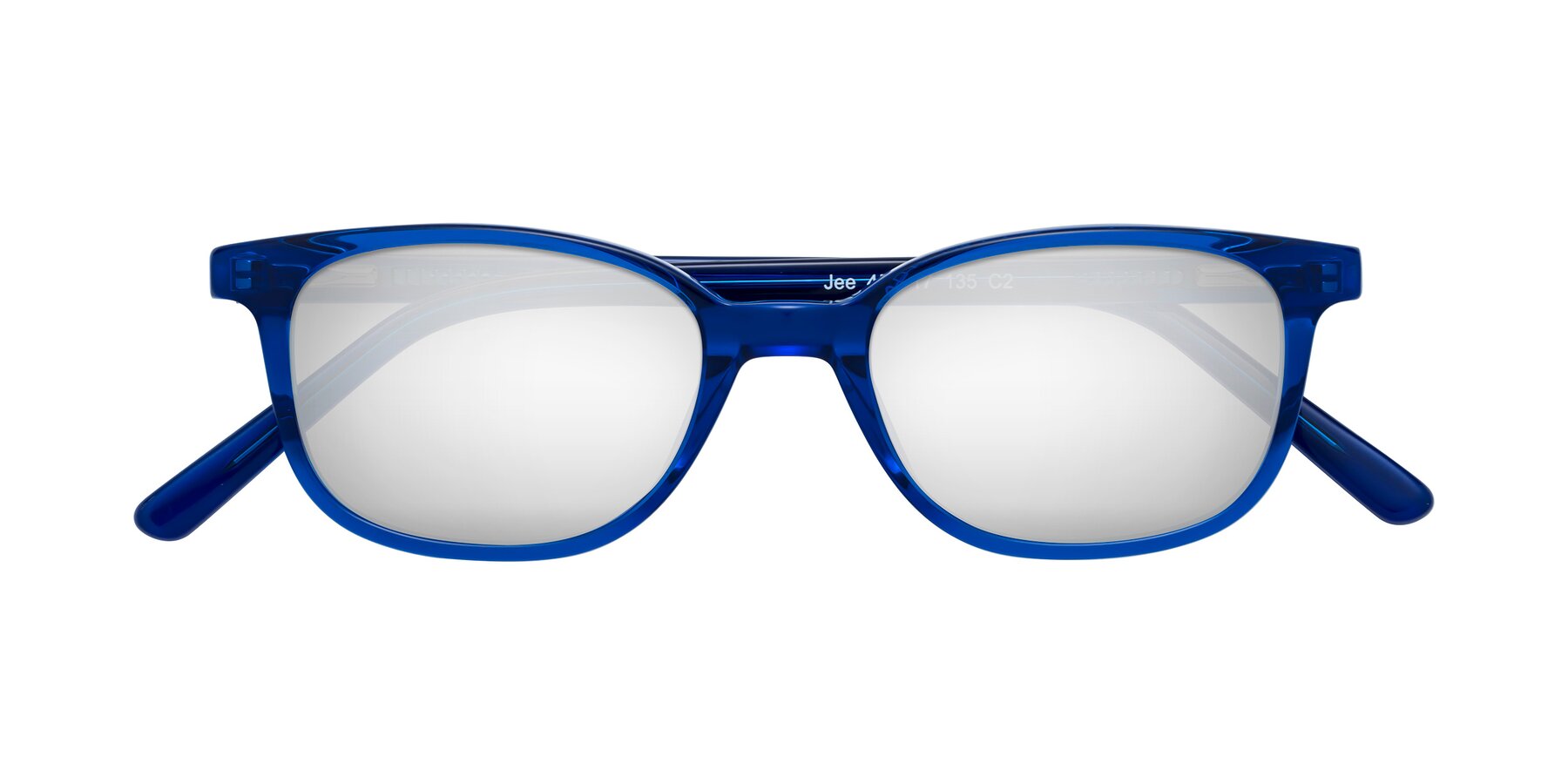 Folded Front of Jee in Navy Blue with Silver Mirrored Lenses