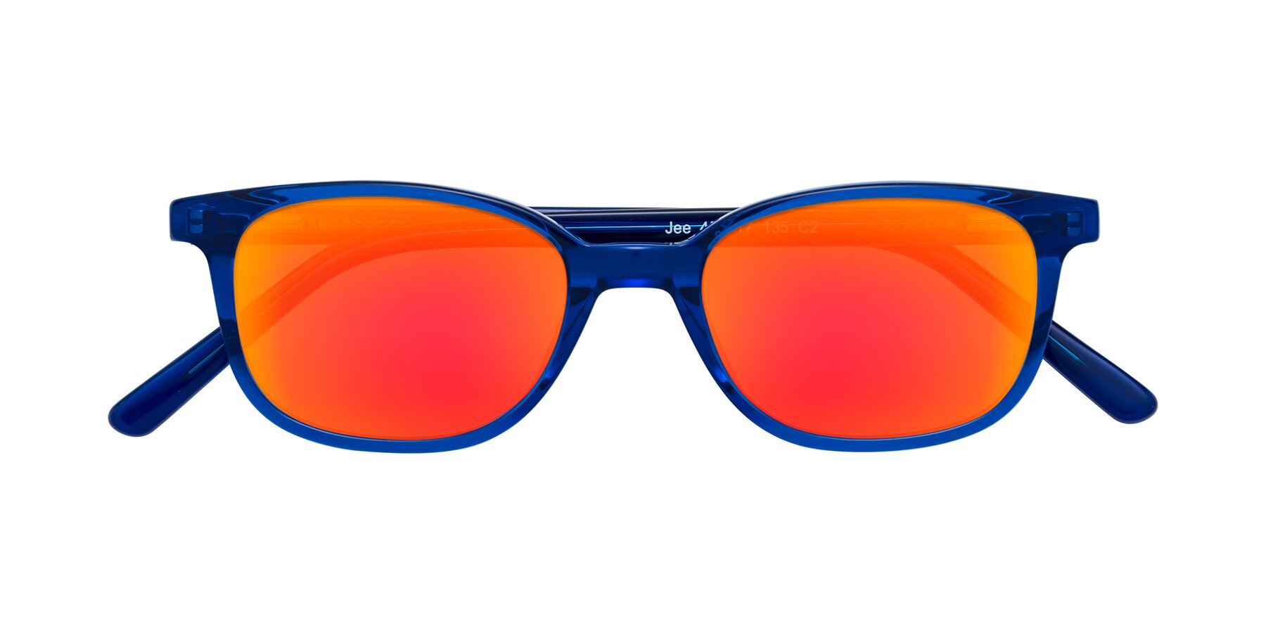 Folded Front of Jee in Navy Blue with Red Gold Mirrored Lenses