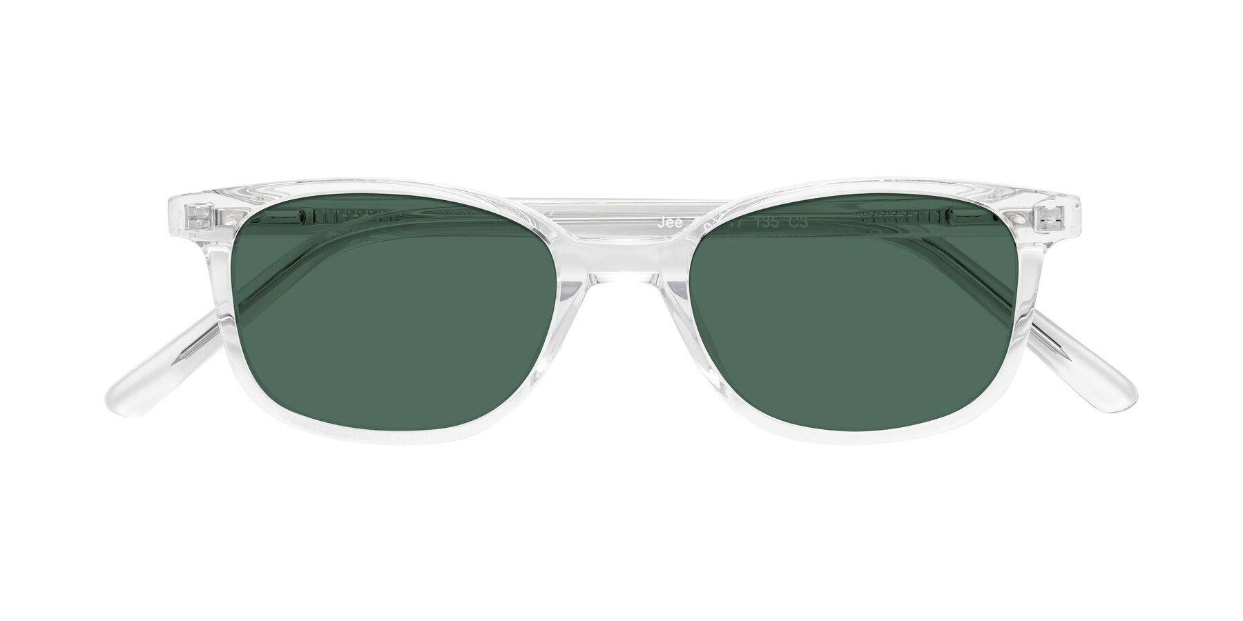 Folded Front of Jee in Clear with Green Polarized Lenses
