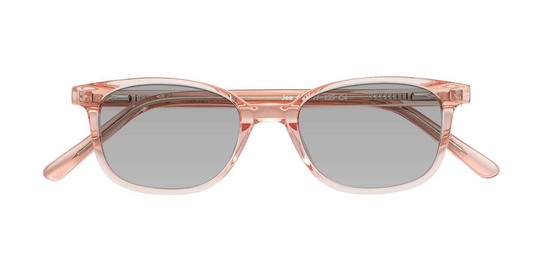 Folded Front of Jee in Transparent Pink with Light Gray Tinted Lenses