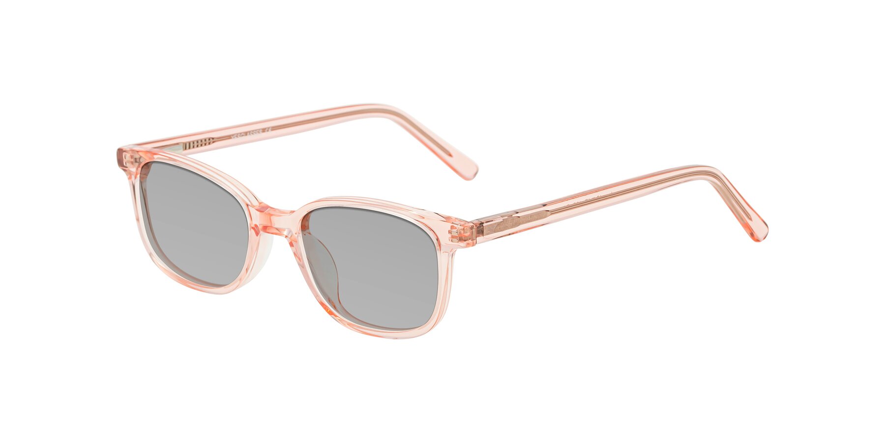 Angle of Jee in Transparent Pink with Light Gray Tinted Lenses