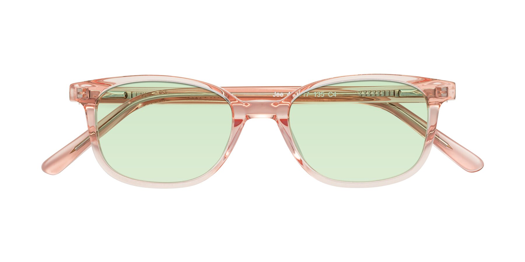Folded Front of Jee in Transparent Pink with Light Green Tinted Lenses
