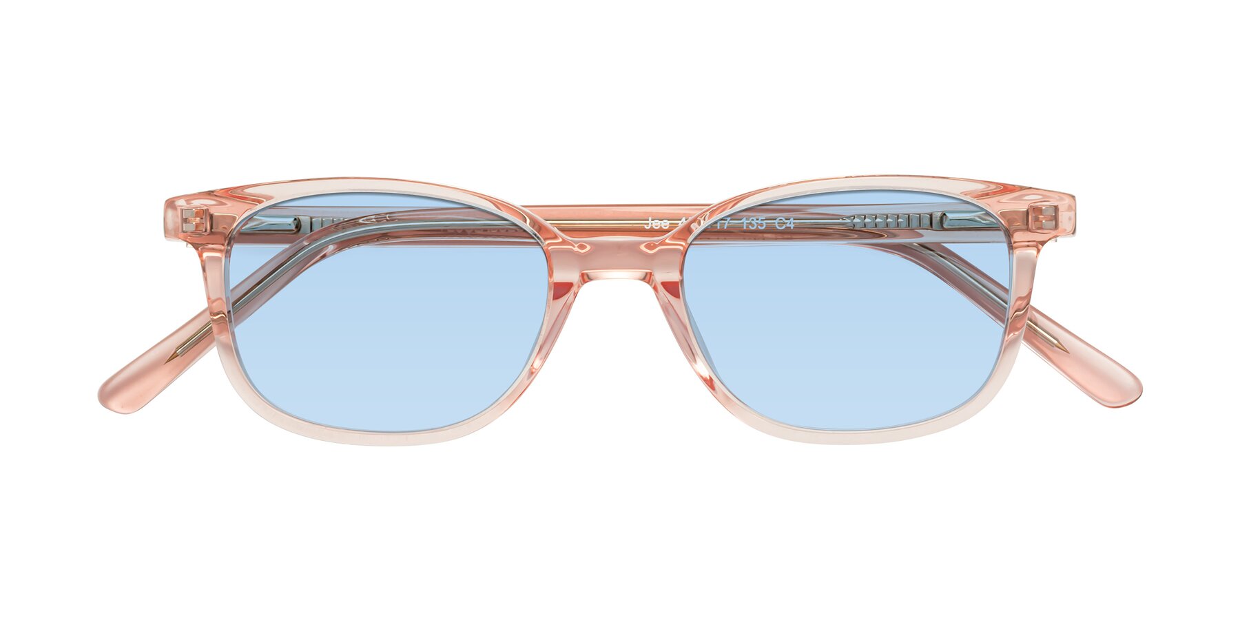 Folded Front of Jee in Transparent Pink with Light Blue Tinted Lenses