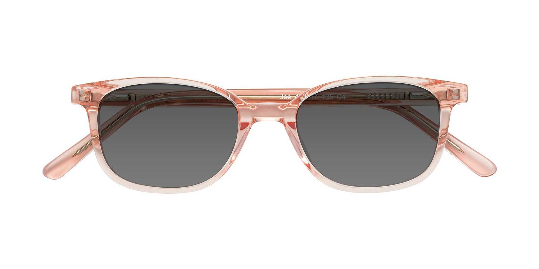Folded Front of Jee in Transparent Pink with Medium Gray Tinted Lenses