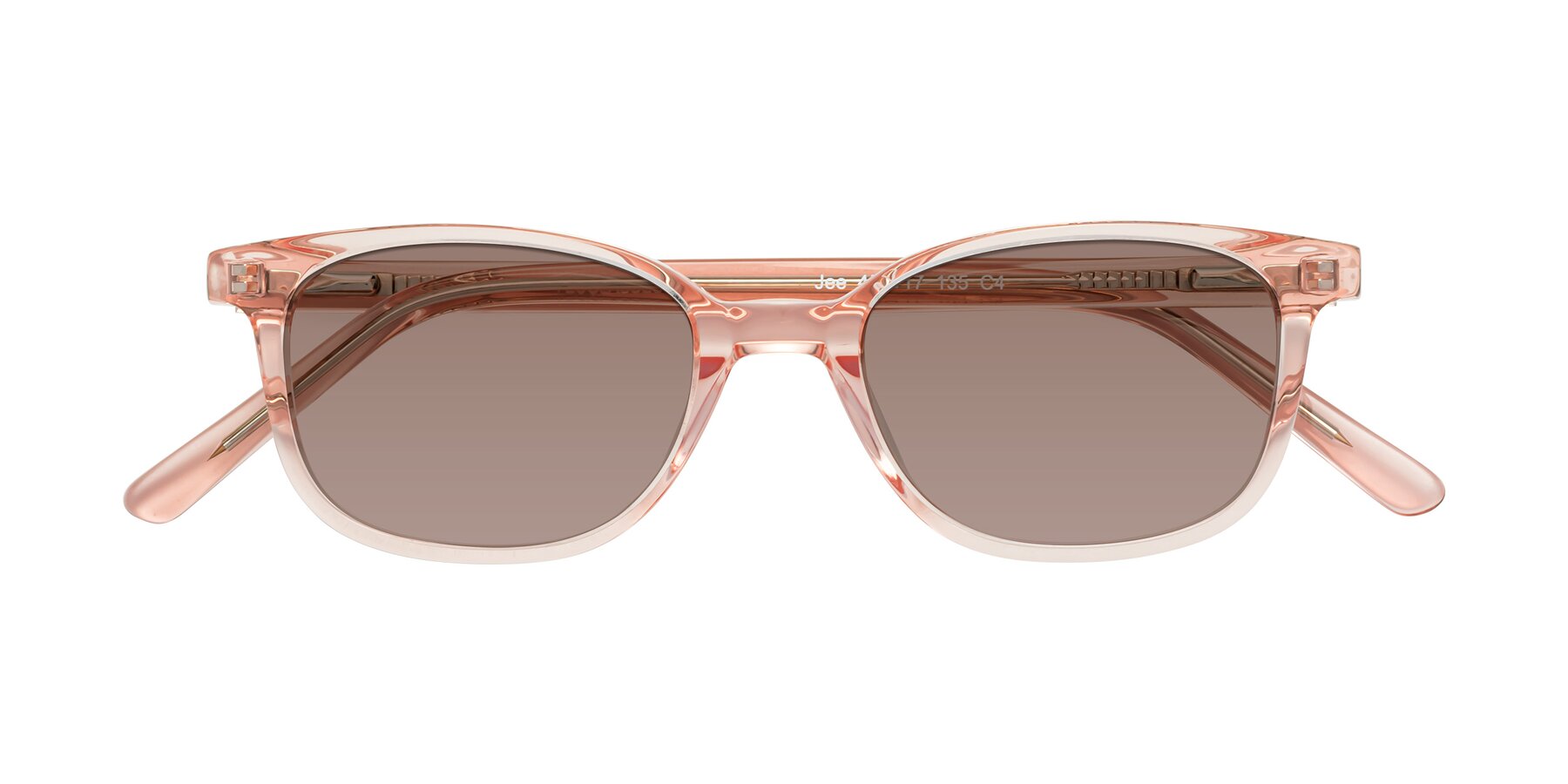 Folded Front of Jee in Transparent Pink with Medium Brown Tinted Lenses