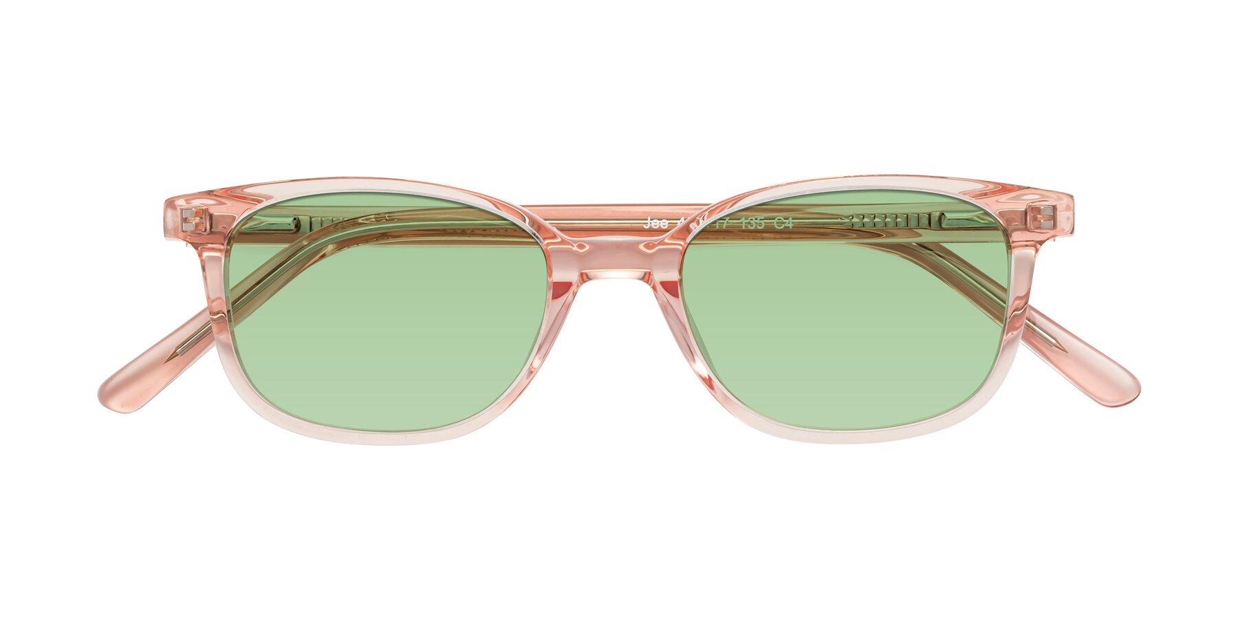 Folded Front of Jee in Transparent Pink with Medium Green Tinted Lenses