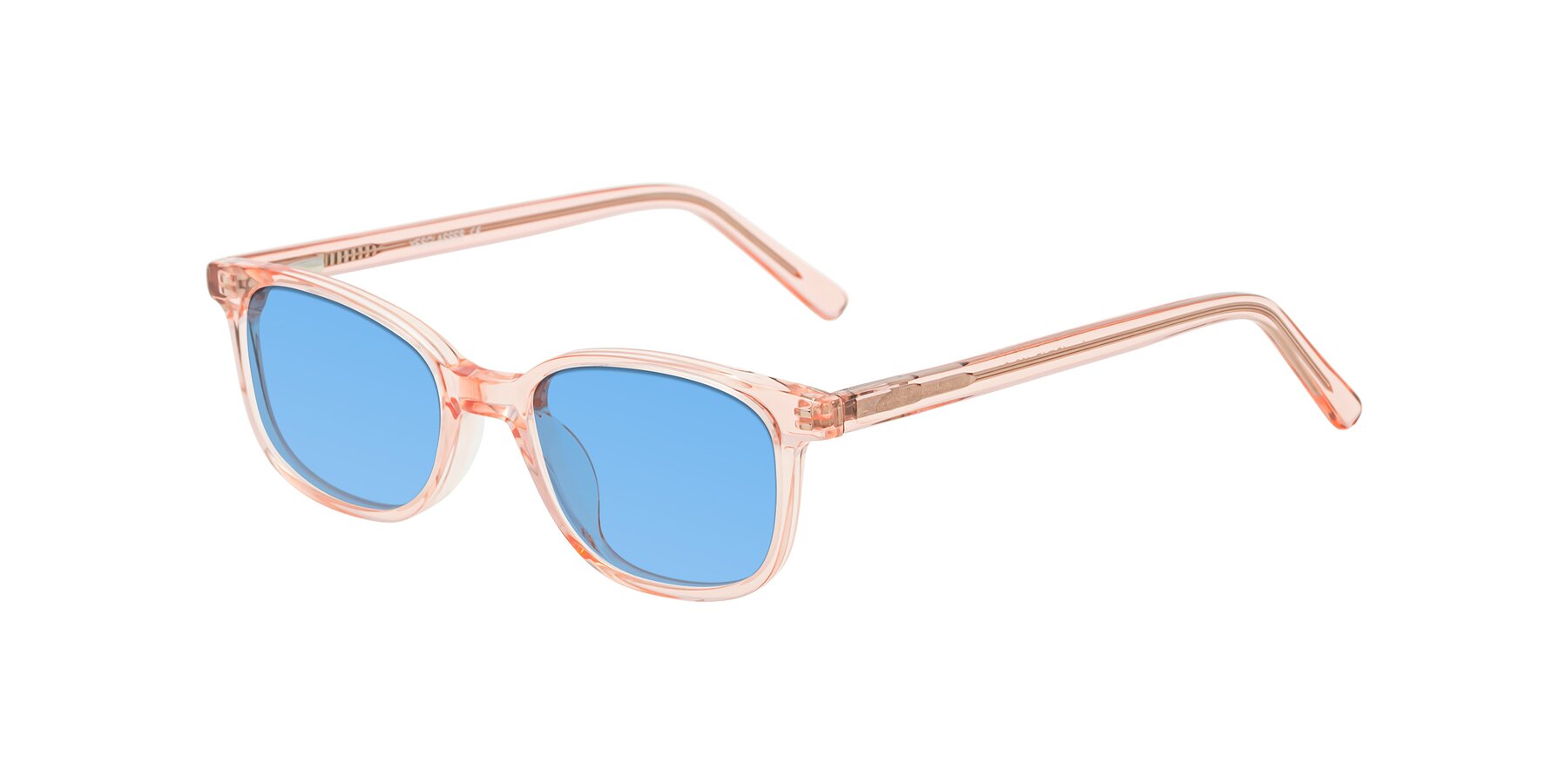 Angle of Jee in Transparent Pink with Medium Blue Tinted Lenses
