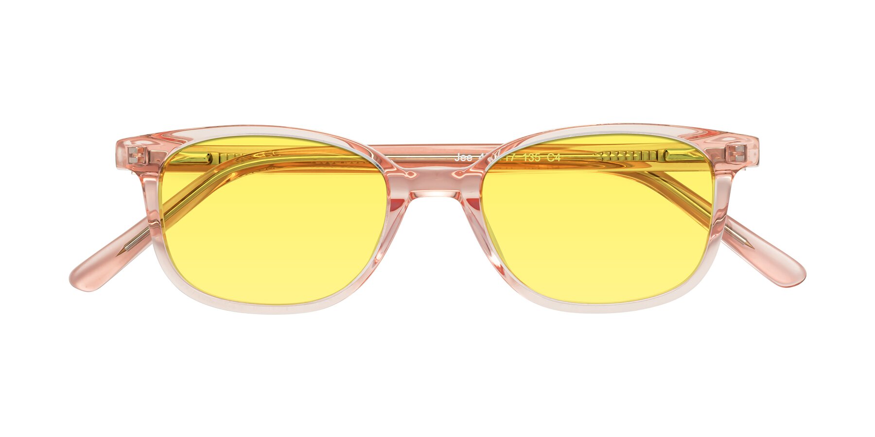 Folded Front of Jee in Transparent Pink with Medium Yellow Tinted Lenses