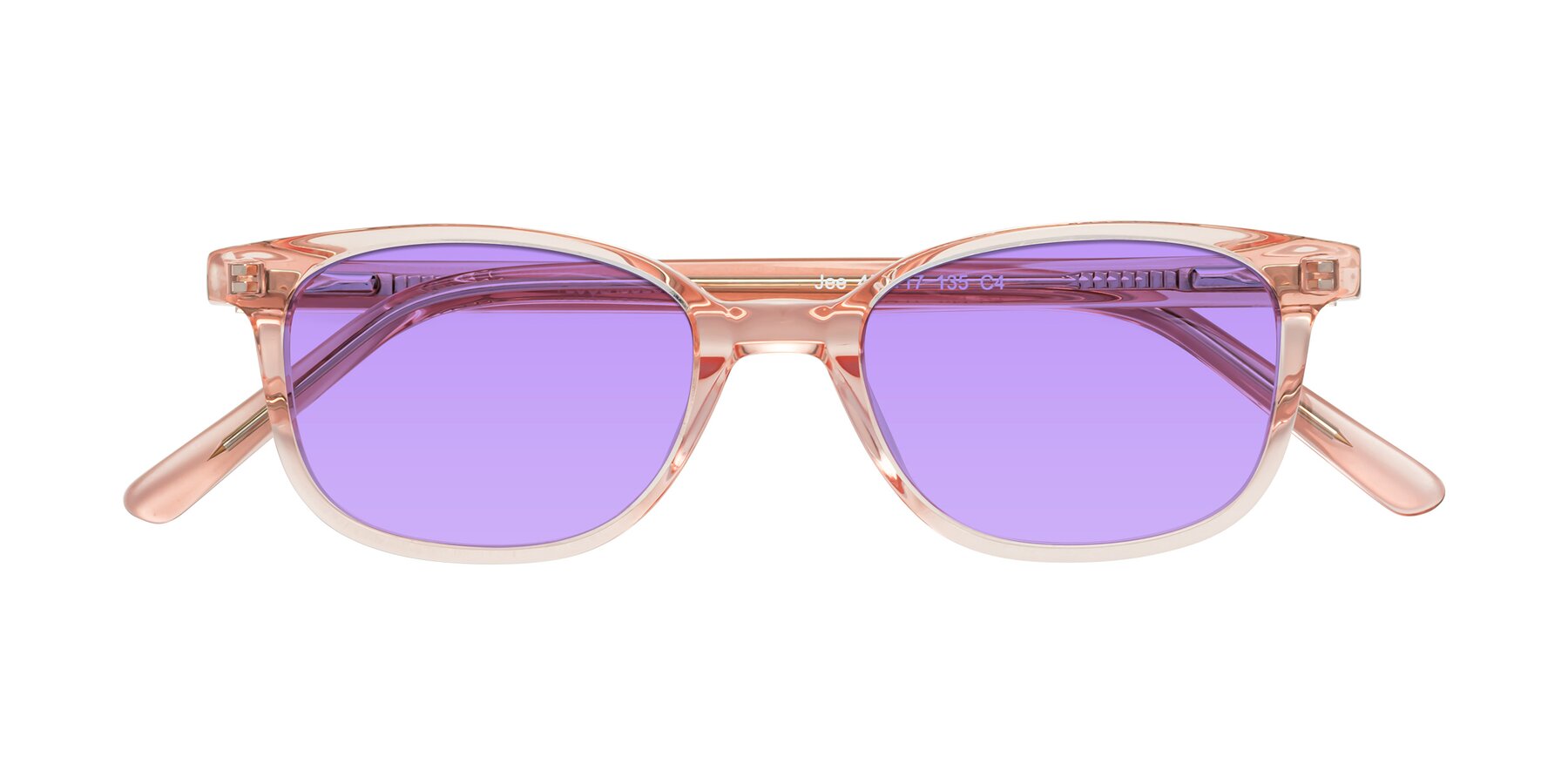 Folded Front of Jee in Transparent Pink with Medium Purple Tinted Lenses