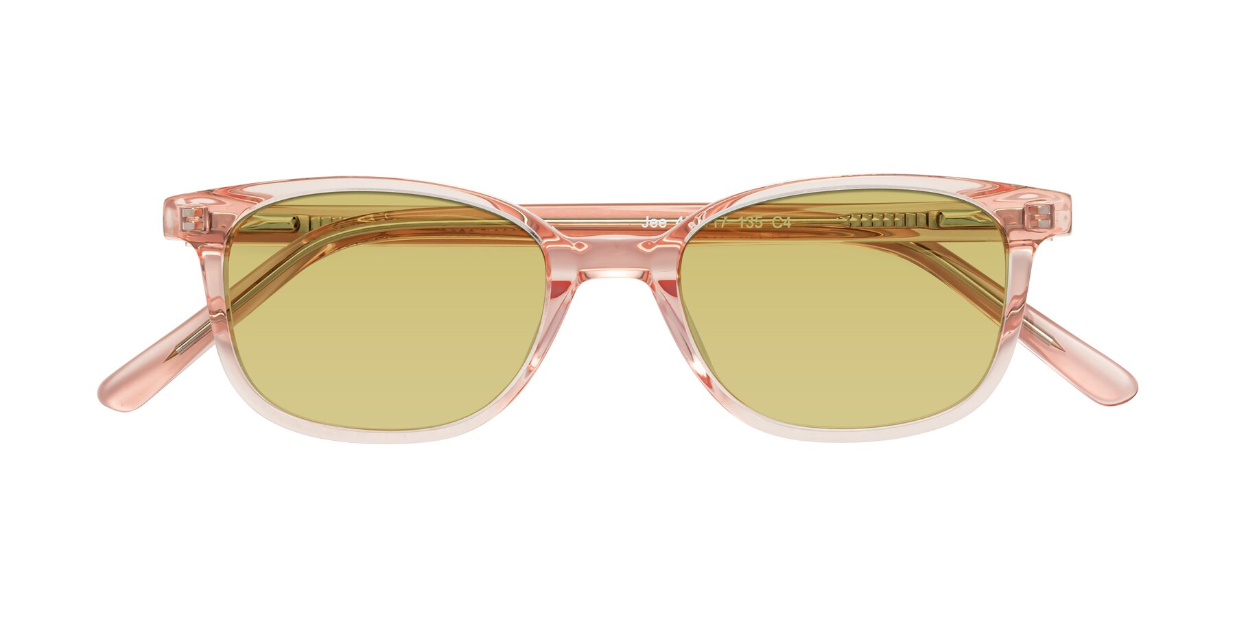 Folded Front of Jee in Transparent Pink with Medium Champagne Tinted Lenses