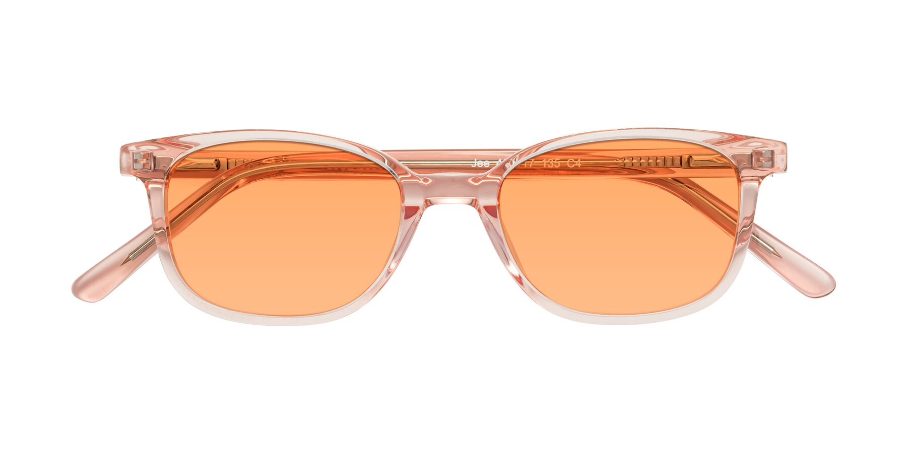 Folded Front of Jee in Transparent Pink with Medium Orange Tinted Lenses