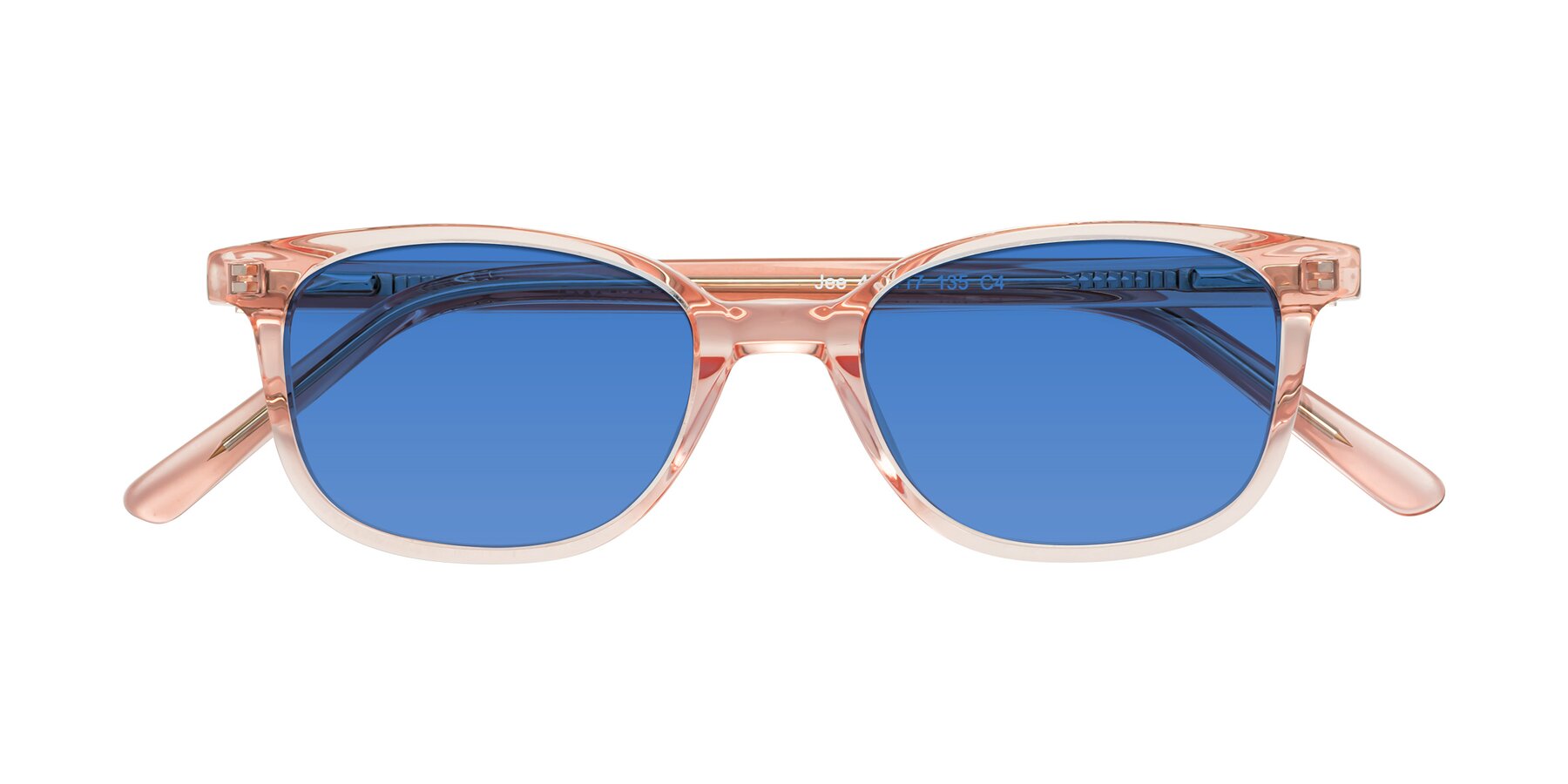 Folded Front of Jee in Transparent Pink with Blue Tinted Lenses