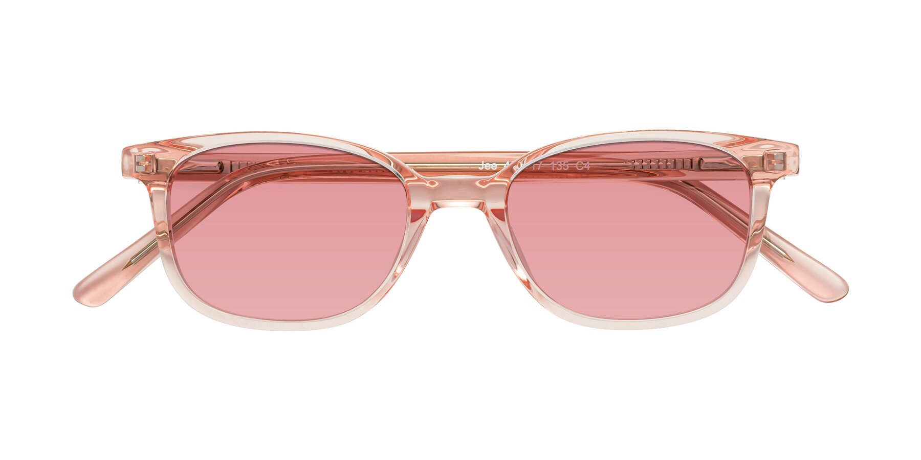 Folded Front of Jee in Transparent Pink with Medium Garnet Tinted Lenses