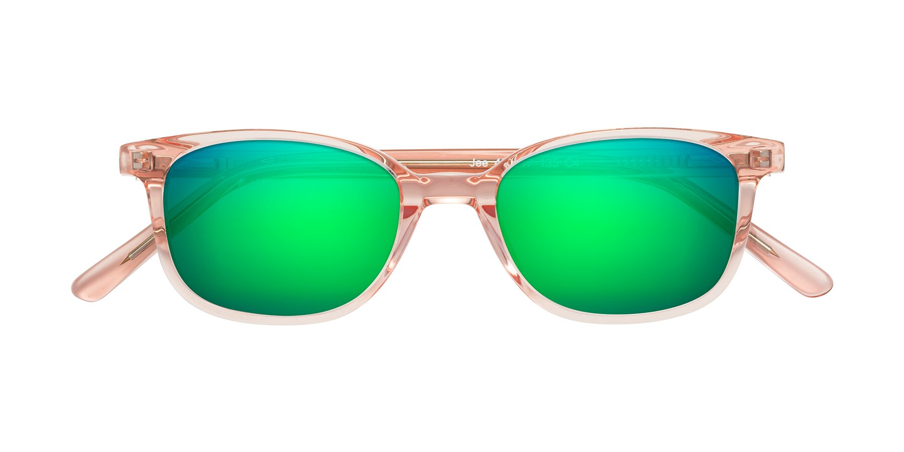 Folded Front of Jee in Transparent Pink with Green Mirrored Lenses