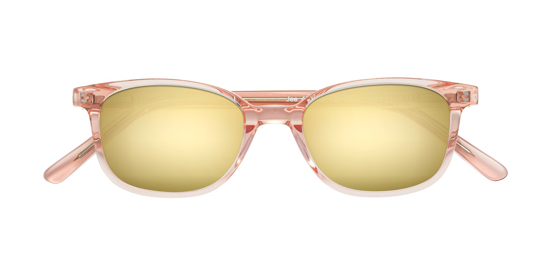 Folded Front of Jee in Transparent Pink with Gold Mirrored Lenses