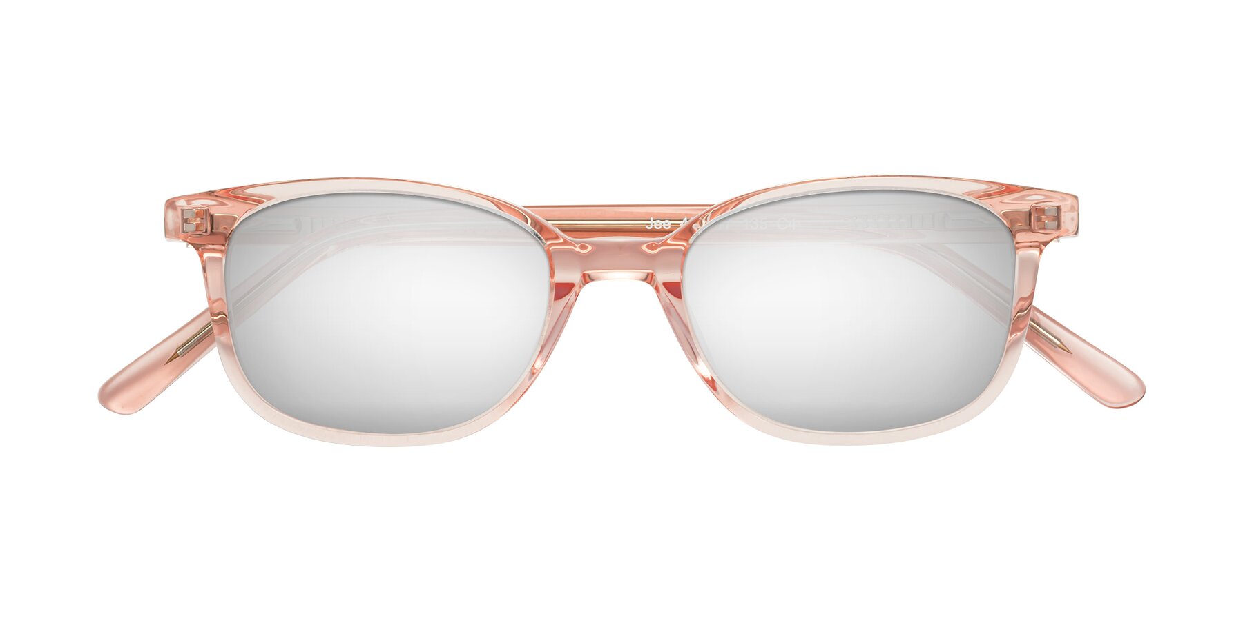 Folded Front of Jee in Transparent Pink with Silver Mirrored Lenses
