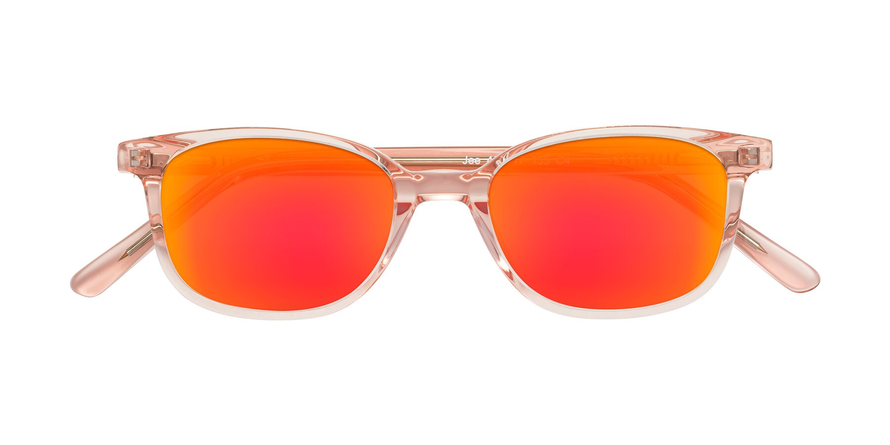 Folded Front of Jee in Transparent Pink with Red Gold Mirrored Lenses