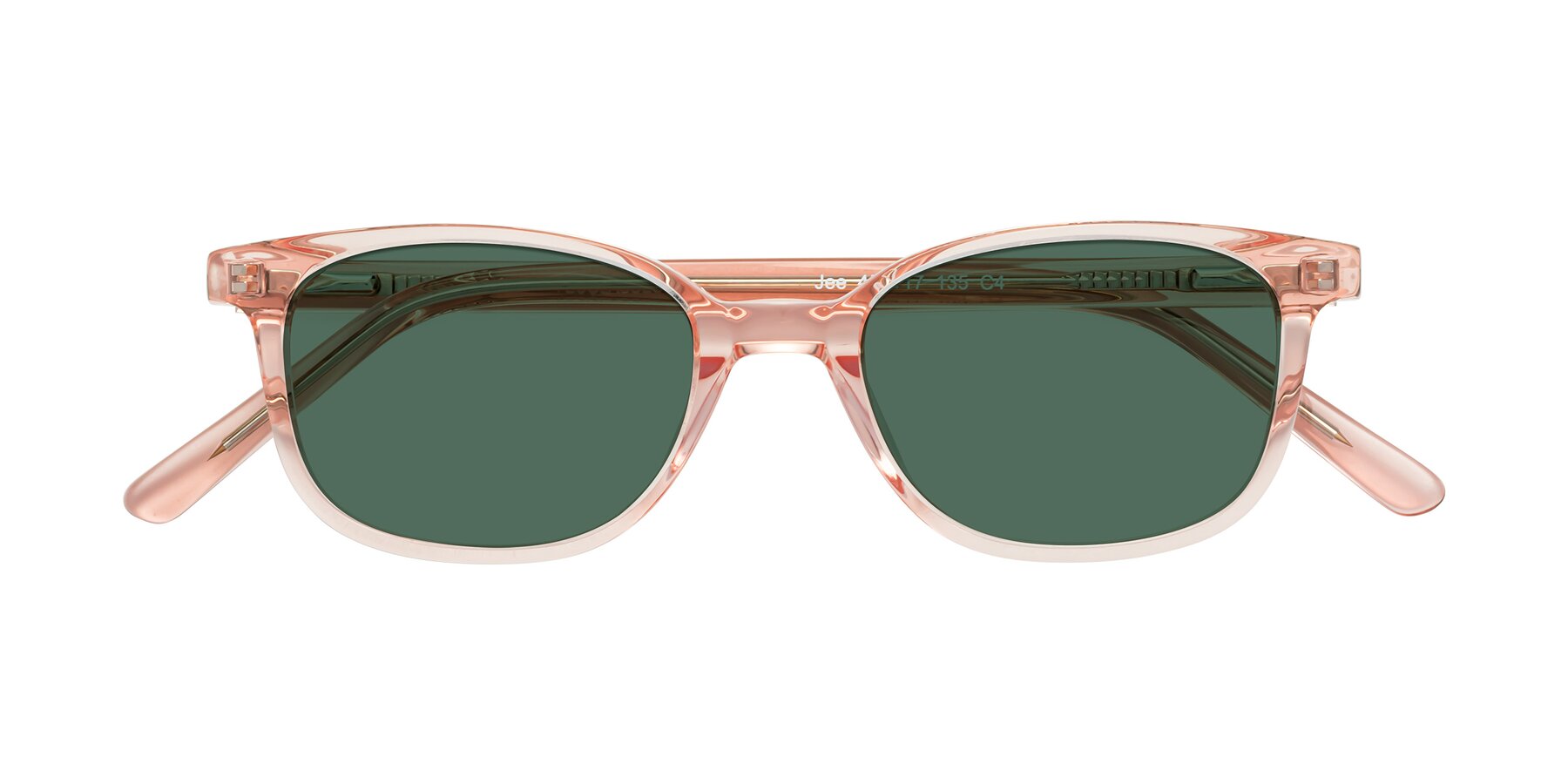 Folded Front of Jee in Transparent Pink with Green Polarized Lenses