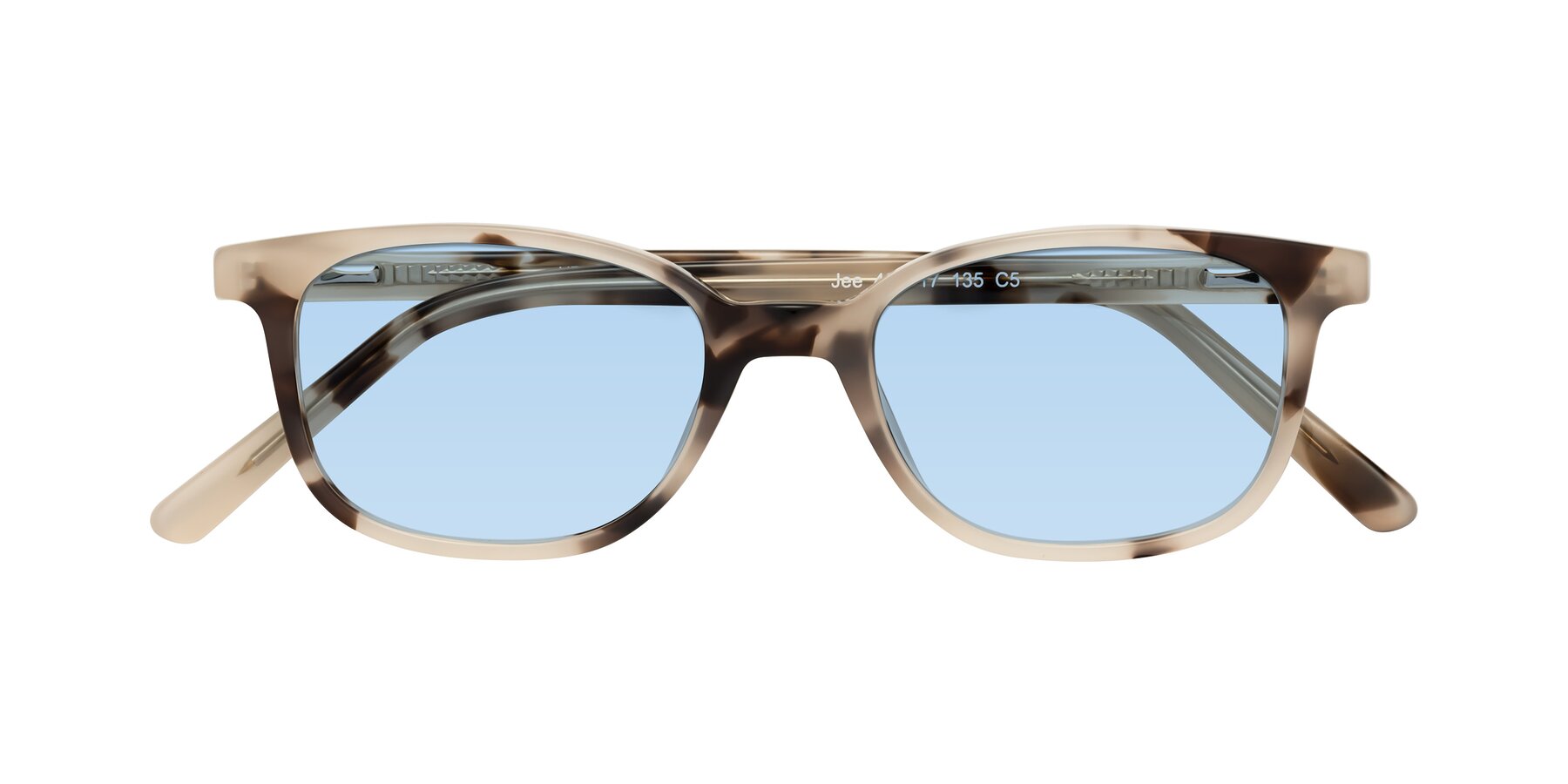 Folded Front of Jee in Ivory Tortoise with Light Blue Tinted Lenses
