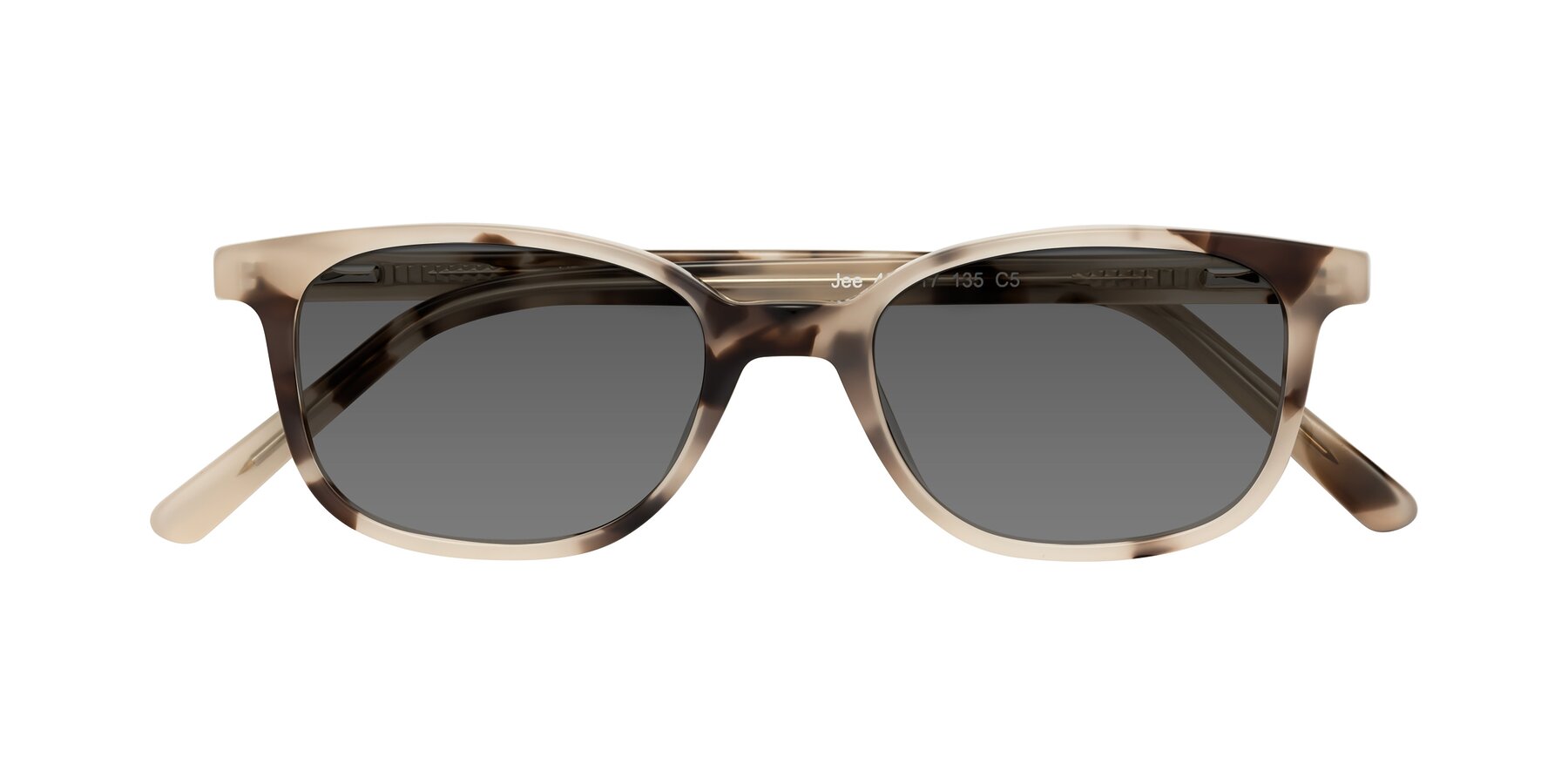 Folded Front of Jee in Ivory Tortoise with Medium Gray Tinted Lenses