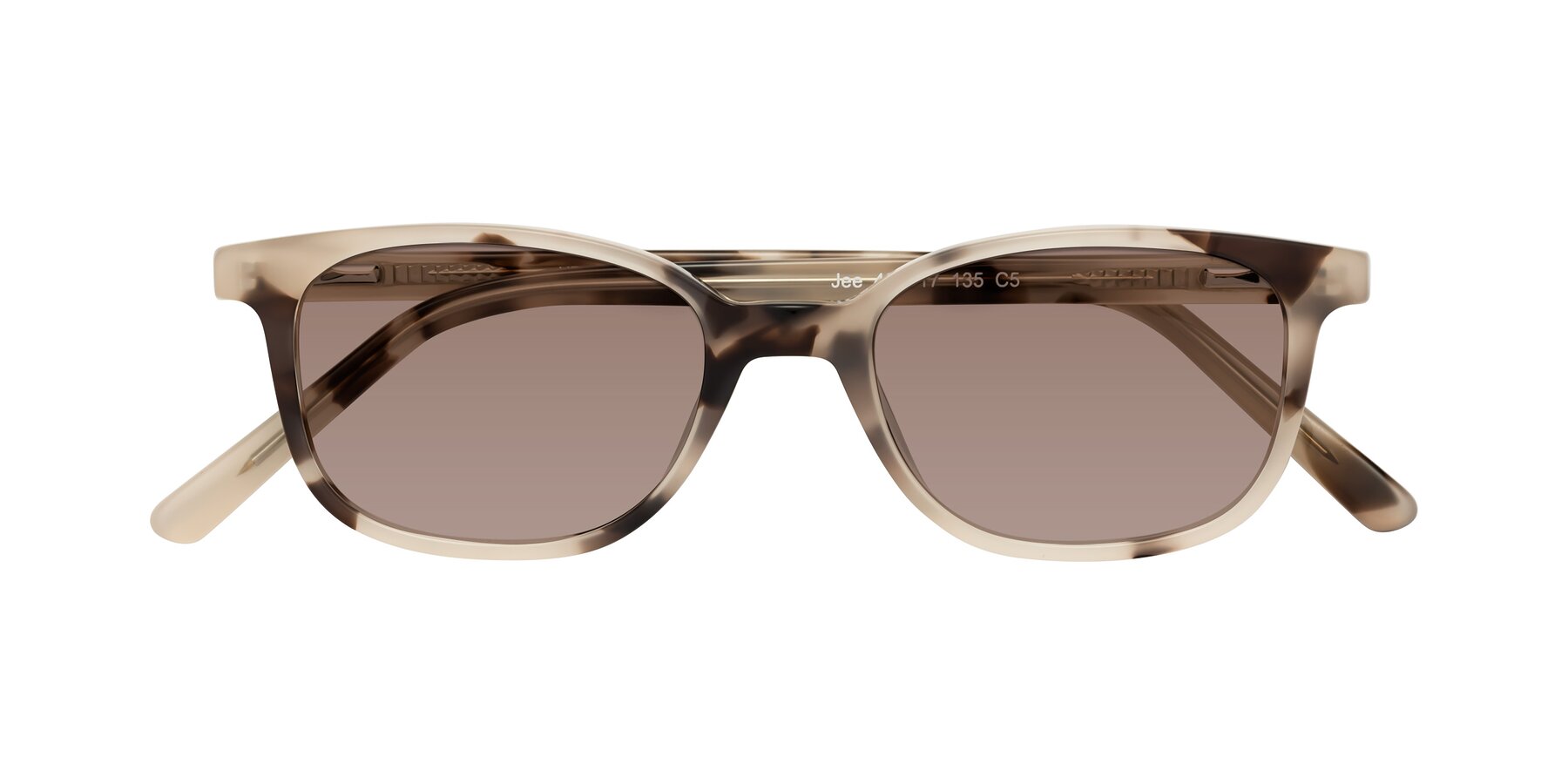 Folded Front of Jee in Ivory Tortoise with Medium Brown Tinted Lenses