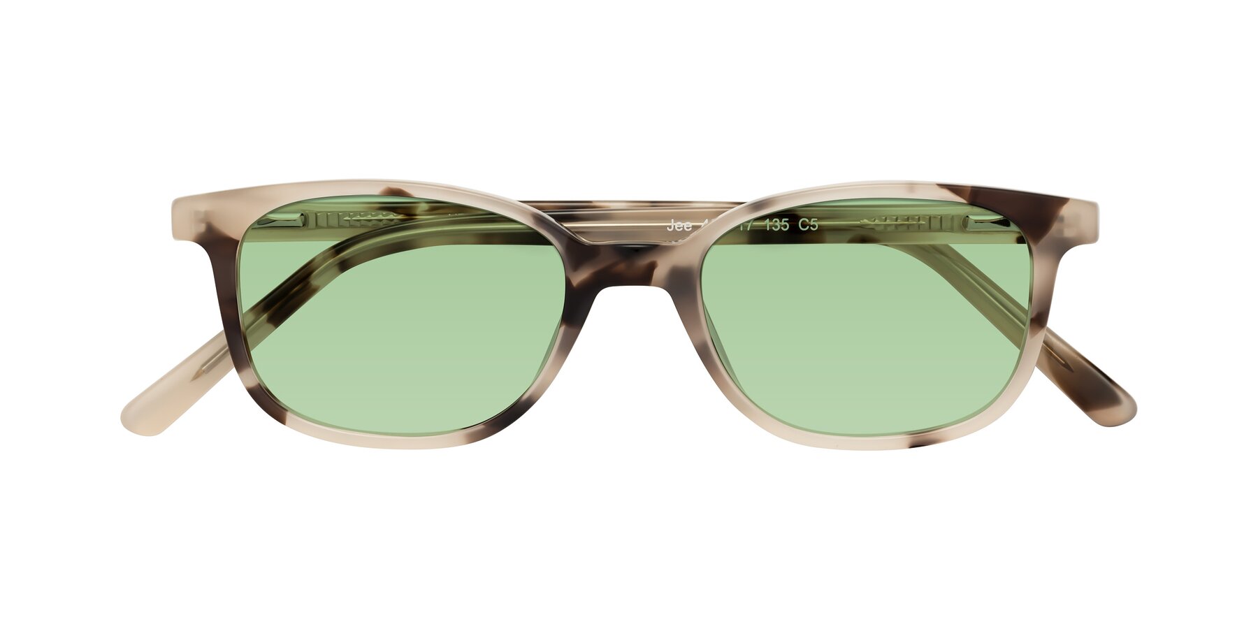 Folded Front of Jee in Ivory Tortoise with Medium Green Tinted Lenses