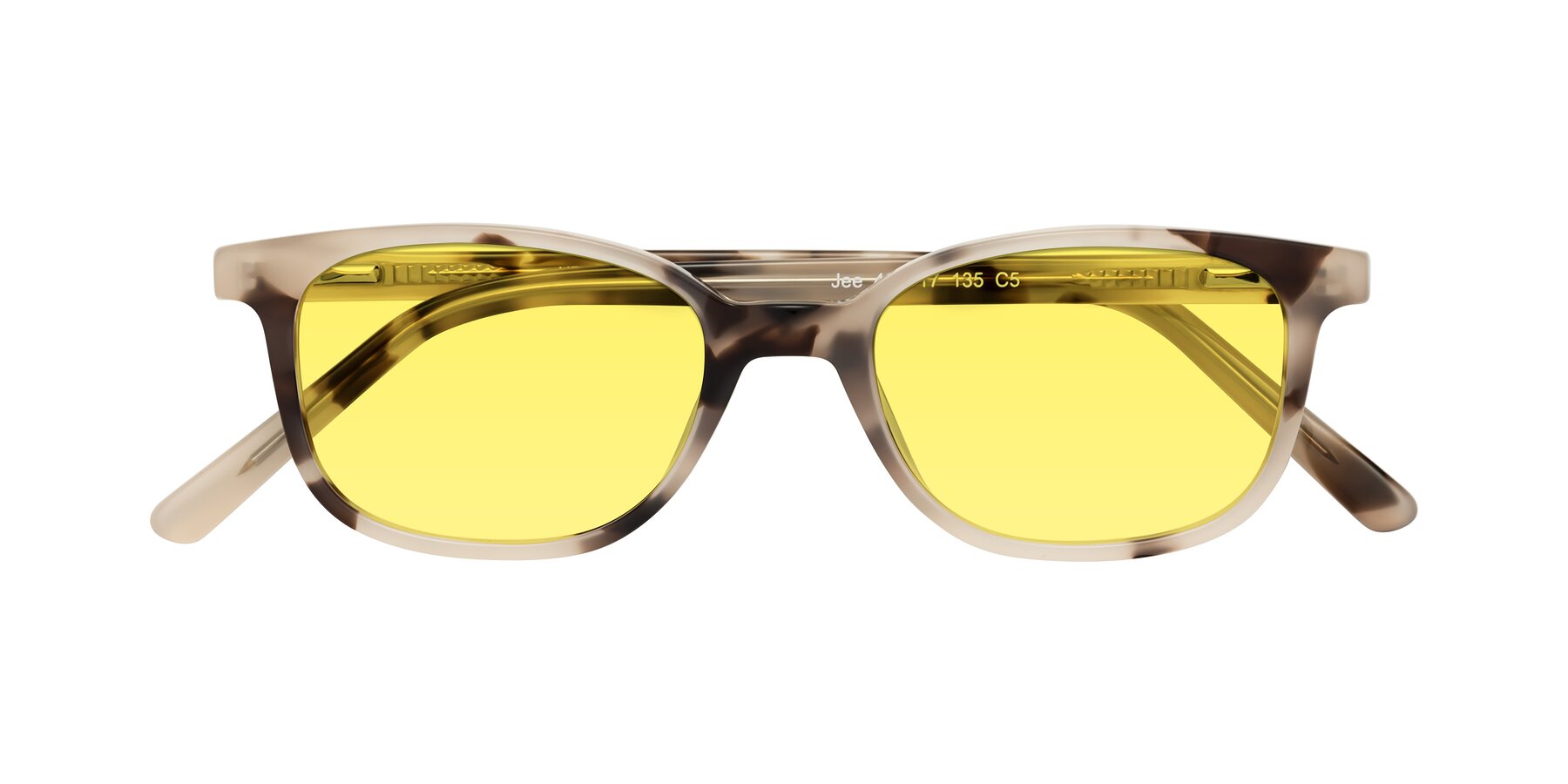 Folded Front of Jee in Ivory Tortoise with Medium Yellow Tinted Lenses