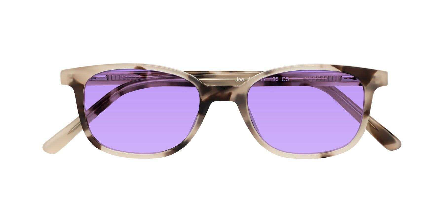 Folded Front of Jee in Ivory Tortoise with Medium Purple Tinted Lenses