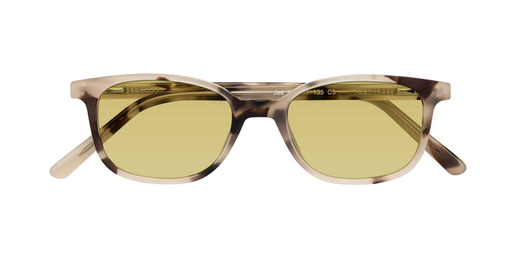 Folded Front of Jee in Ivory Tortoise with Medium Champagne Tinted Lenses