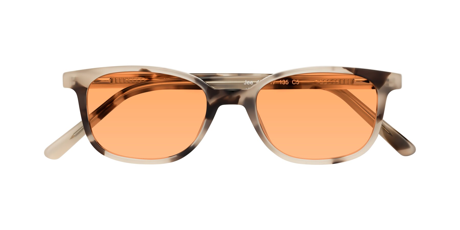 Folded Front of Jee in Ivory Tortoise with Medium Orange Tinted Lenses