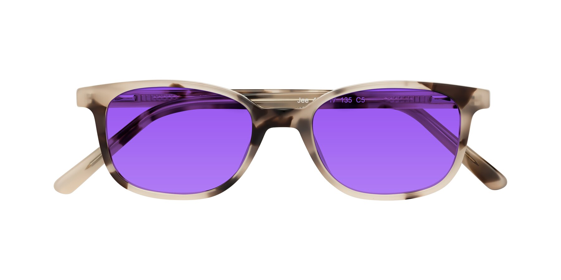 Folded Front of Jee in Ivory Tortoise with Purple Tinted Lenses