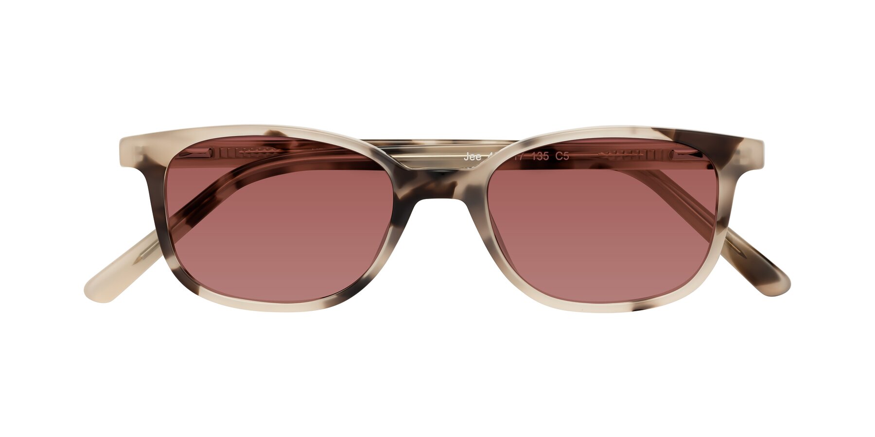 Folded Front of Jee in Ivory Tortoise with Garnet Tinted Lenses