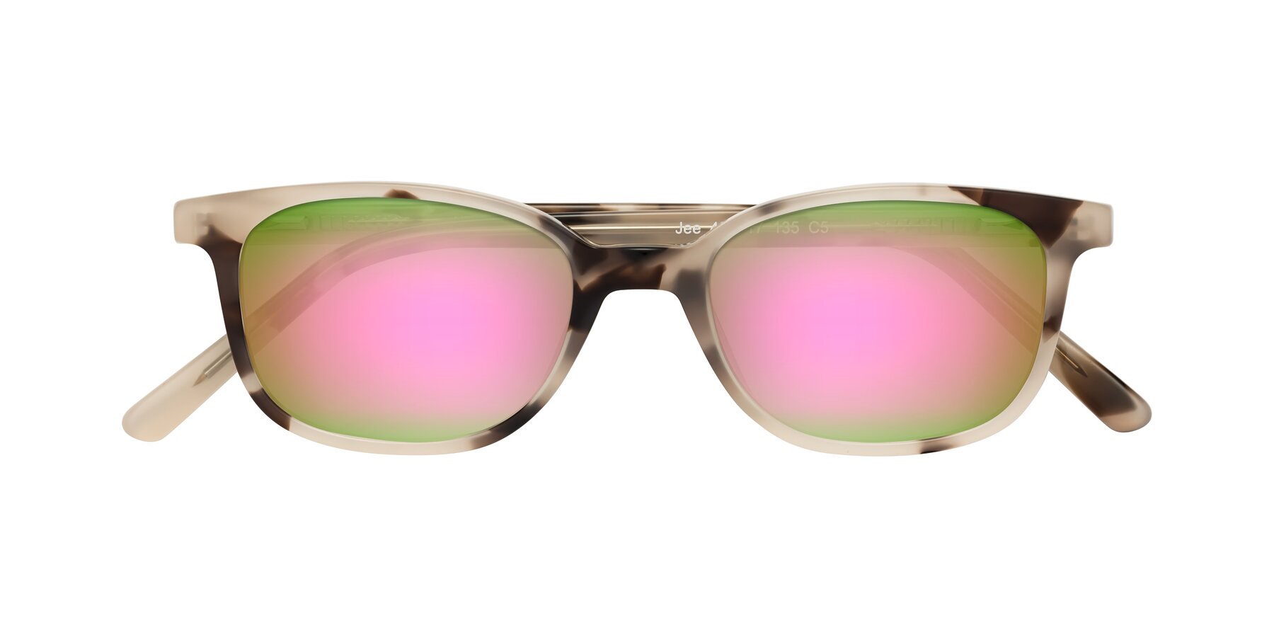 Folded Front of Jee in Ivory Tortoise with Pink Mirrored Lenses