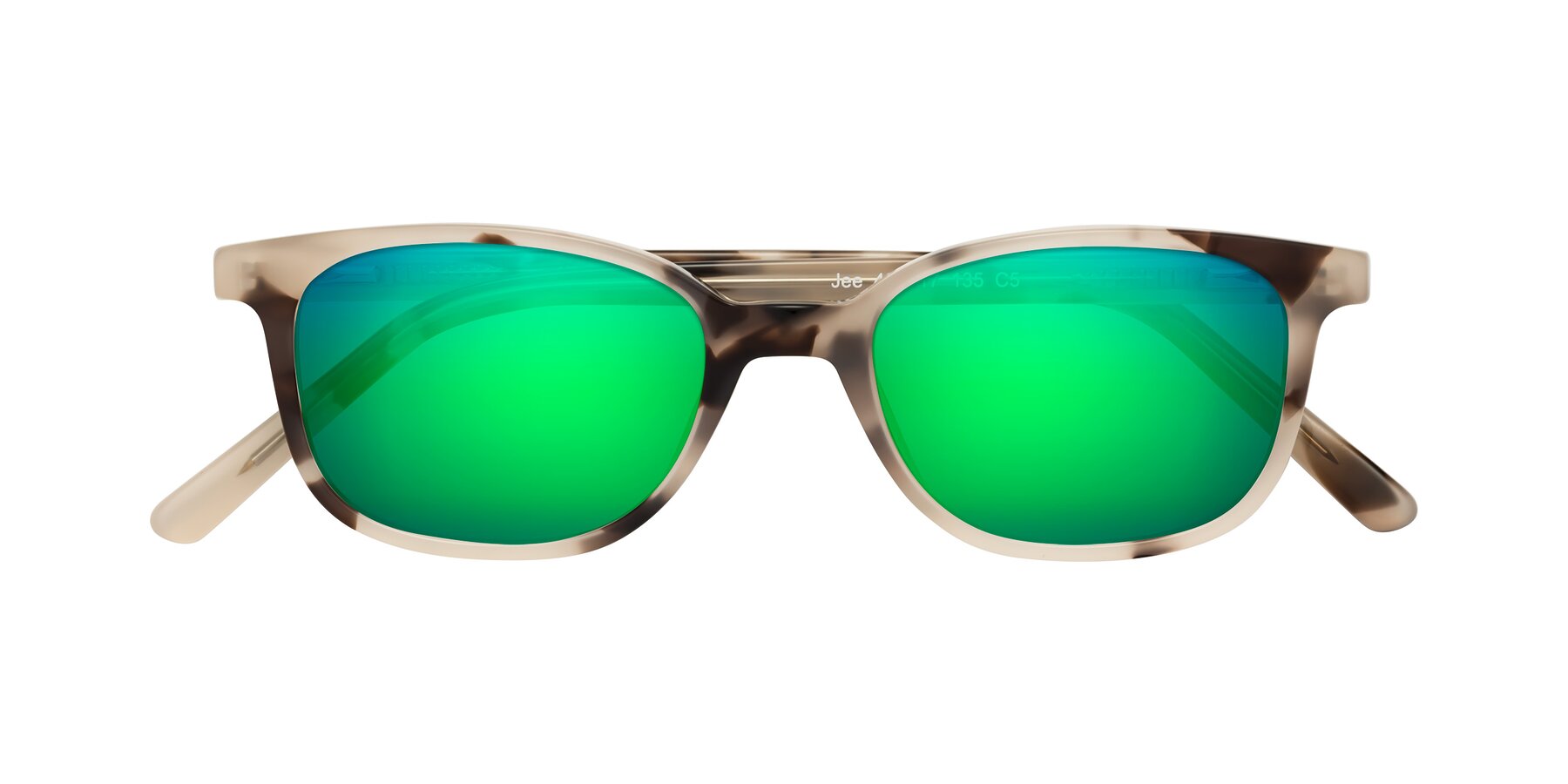 Folded Front of Jee in Ivory Tortoise with Green Mirrored Lenses