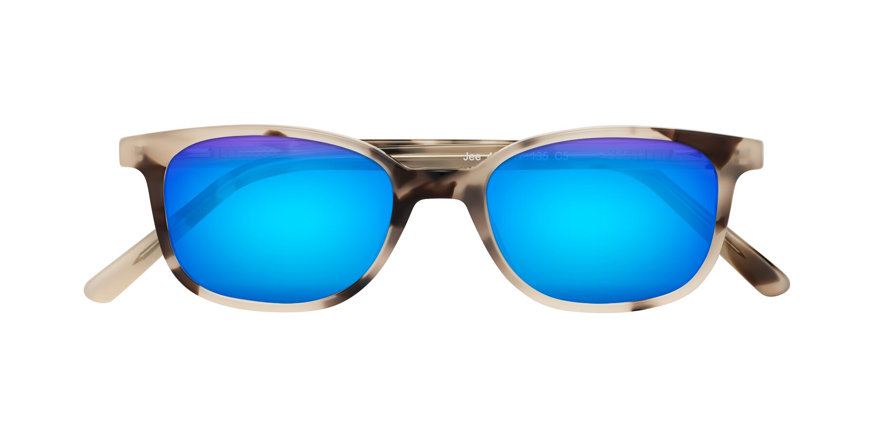 Folded Front of Jee in Ivory Tortoise with Blue Mirrored Lenses